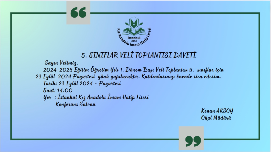 5. SINIFLAR VELİ TOPLANTISI DAVETİ